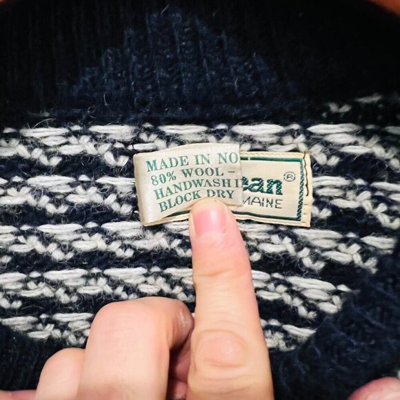 Vintage LL Bean 80's Birdseye Knit Wool Sweater Size Large - Picture 3 of 16